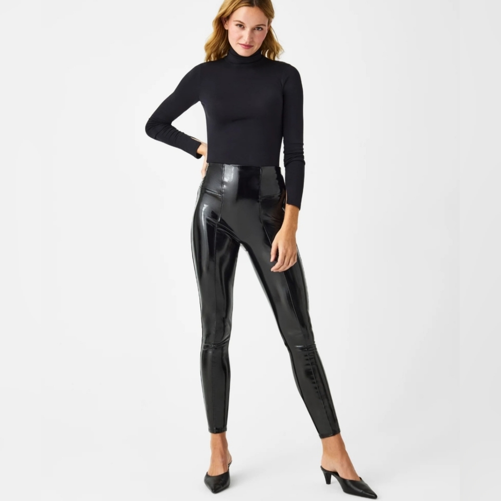 SPANX High Waist Patent Leather Leggings Small Tapered Skinny Shaping Night Out